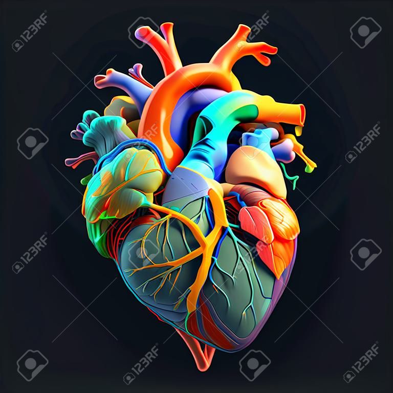 Abstract human heart on black background. 3d rendering, 3d illustration.