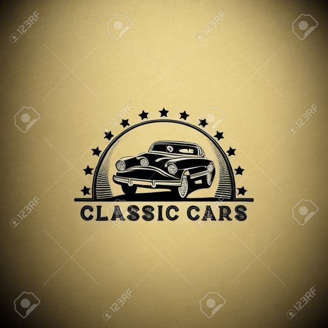 Création de logo de restauration de voiture classique, vecteur de logo de restauration de voiture