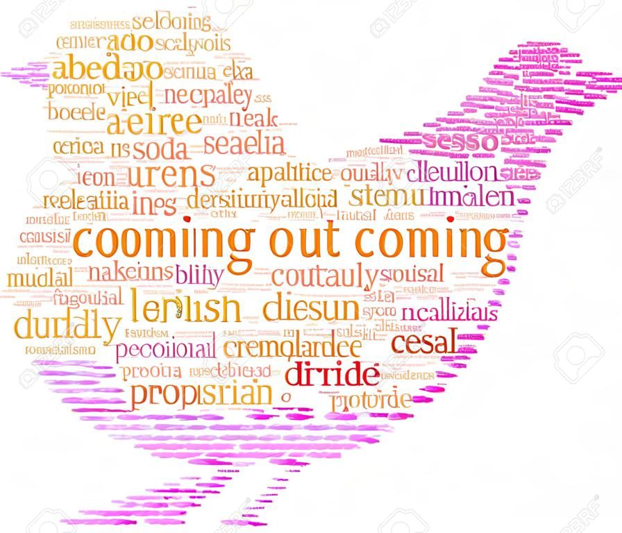 Coming out word cloud within a bird.
