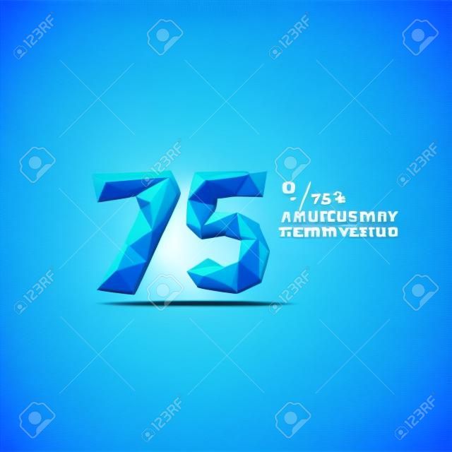 Logotipo de aniversario de 75 años con estilo polivinílico bajo azul. ilustración de diseño de plantilla vectorial.