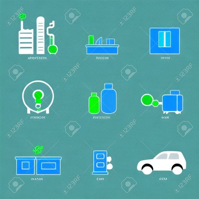 hydrogen to electric energy by fuel cell in simple icon