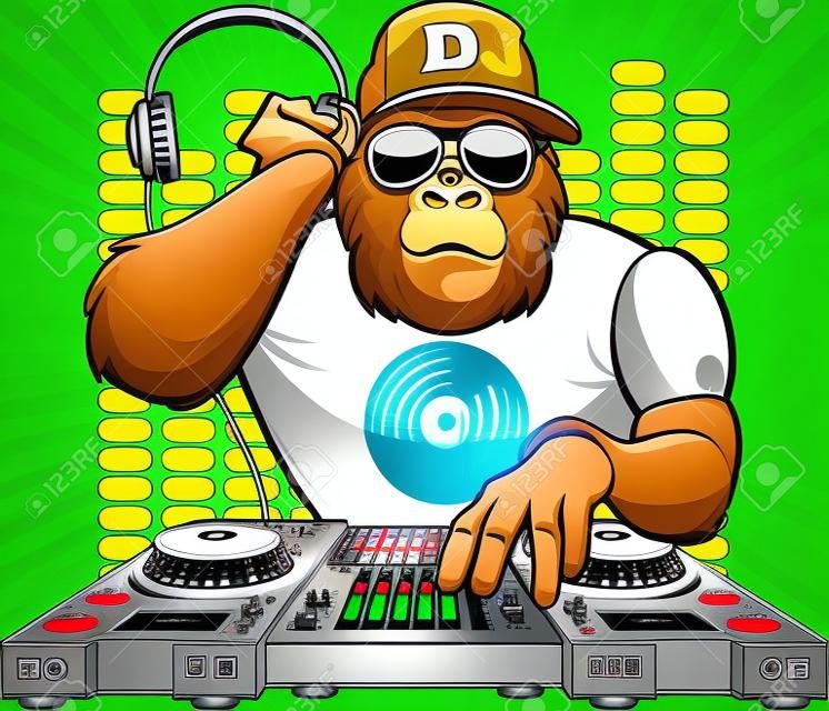 cartoon dj monkey mixing music