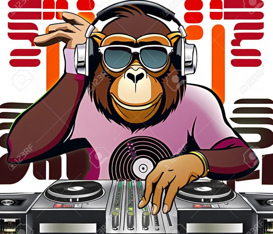 cartoon dj monkey mixing music