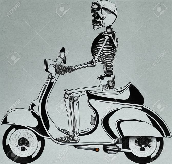 Esqueleto humano dirigindo motocicleta