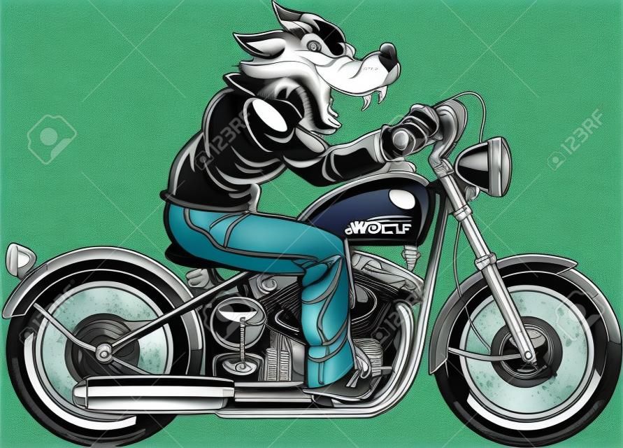 wolf driving a motorcycle bike