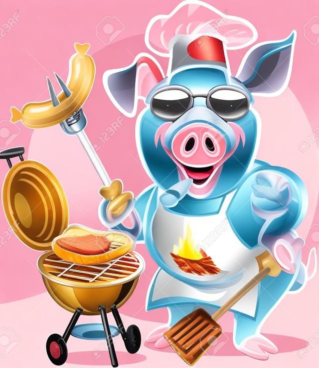cartoon schwein koch bbq grill kochen