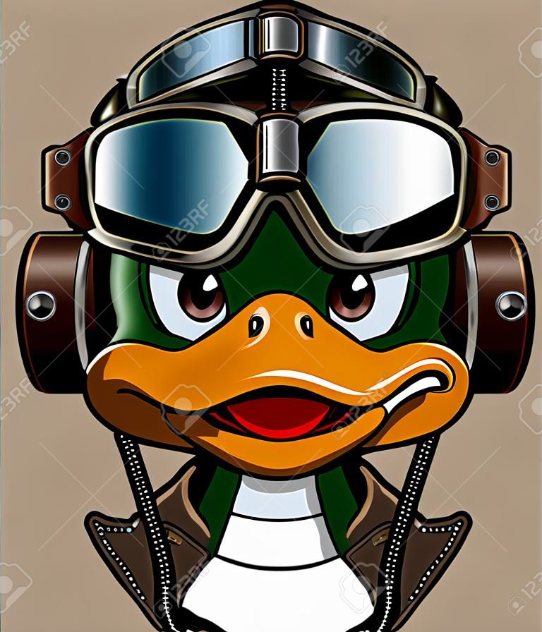 duck with Leather Flying Helmet and goggles