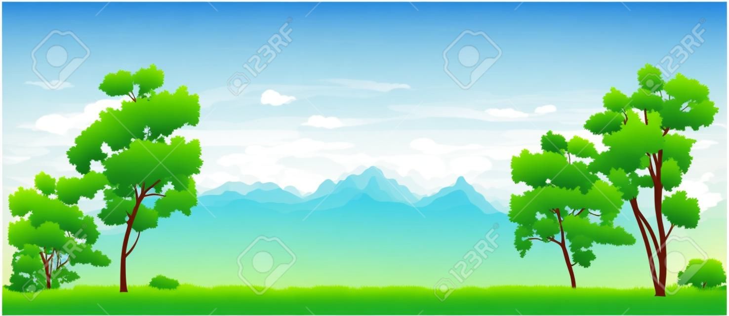 자연 배경입니다. 나무는 언덕입니다. 벡터 그래픽