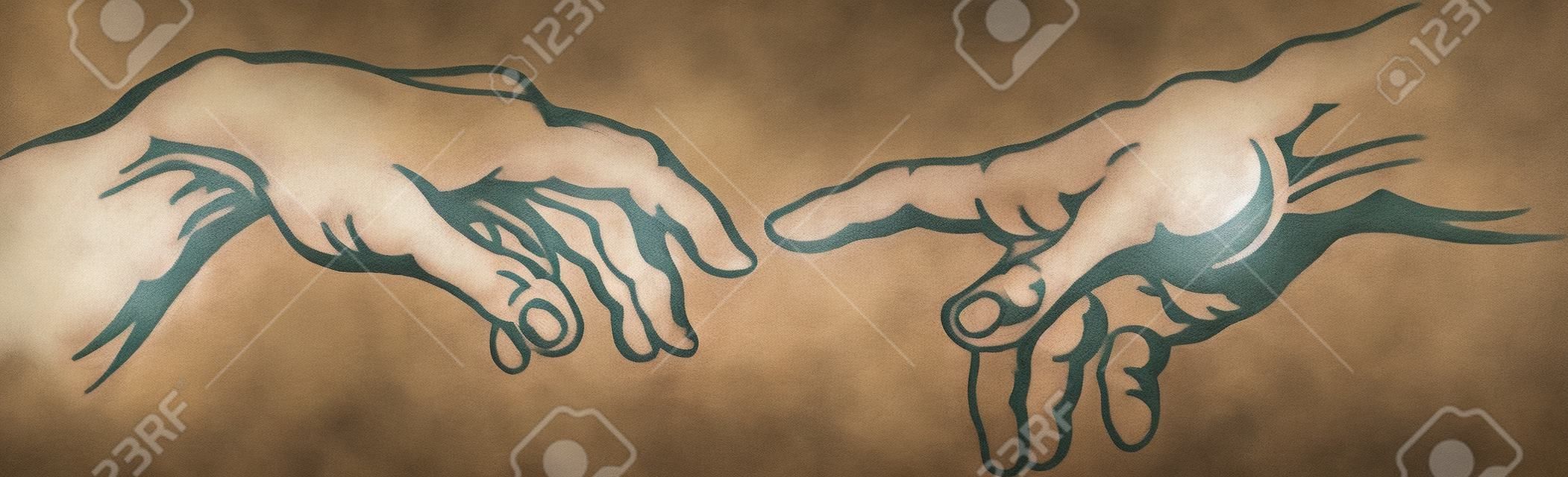 Main pour tatouage main. Création d'Adam. Peinture fresque de Michel-Ange