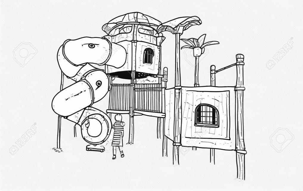 Sketch of kids playground on public space isolated, illustration vector