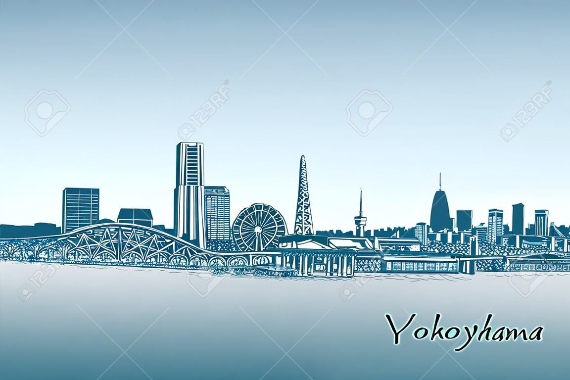 horizonte de scape de la ciudad de Yokohama en Japón dibujo a mano libre,