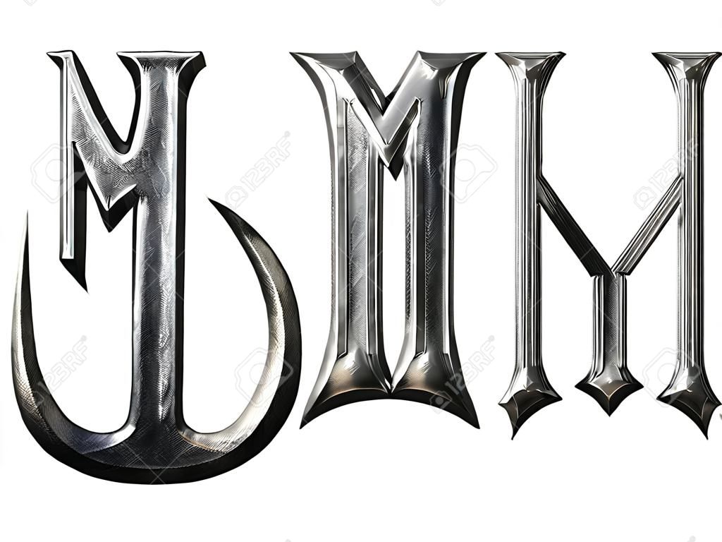 Carta metálicos estampados de alemán fuente alfabeto gótico. Letra M