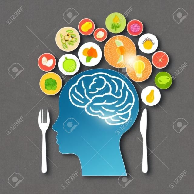 Melhor alimento para cérebro saudável, ilustração simboliza alimentos saudáveis