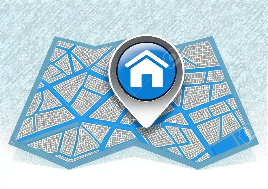 在地圖上家房子房地產圖標地圖指針定位目的地