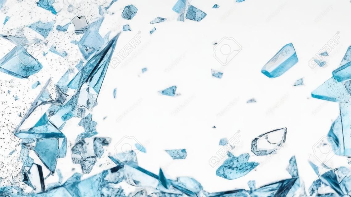 Los pedazos de cristal roto aislados en blanco de gran tamaño