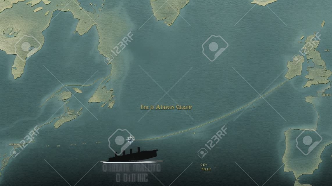 Kaart met het punt waar de RMS Titanic zonk.
