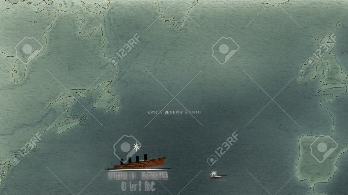 RMS タイタニックが沈没した地点を示すマップ。
