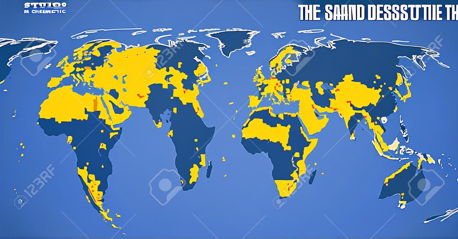 Mappa schematica dell'area mondiale dei deserti sabbiosi. Vettore.