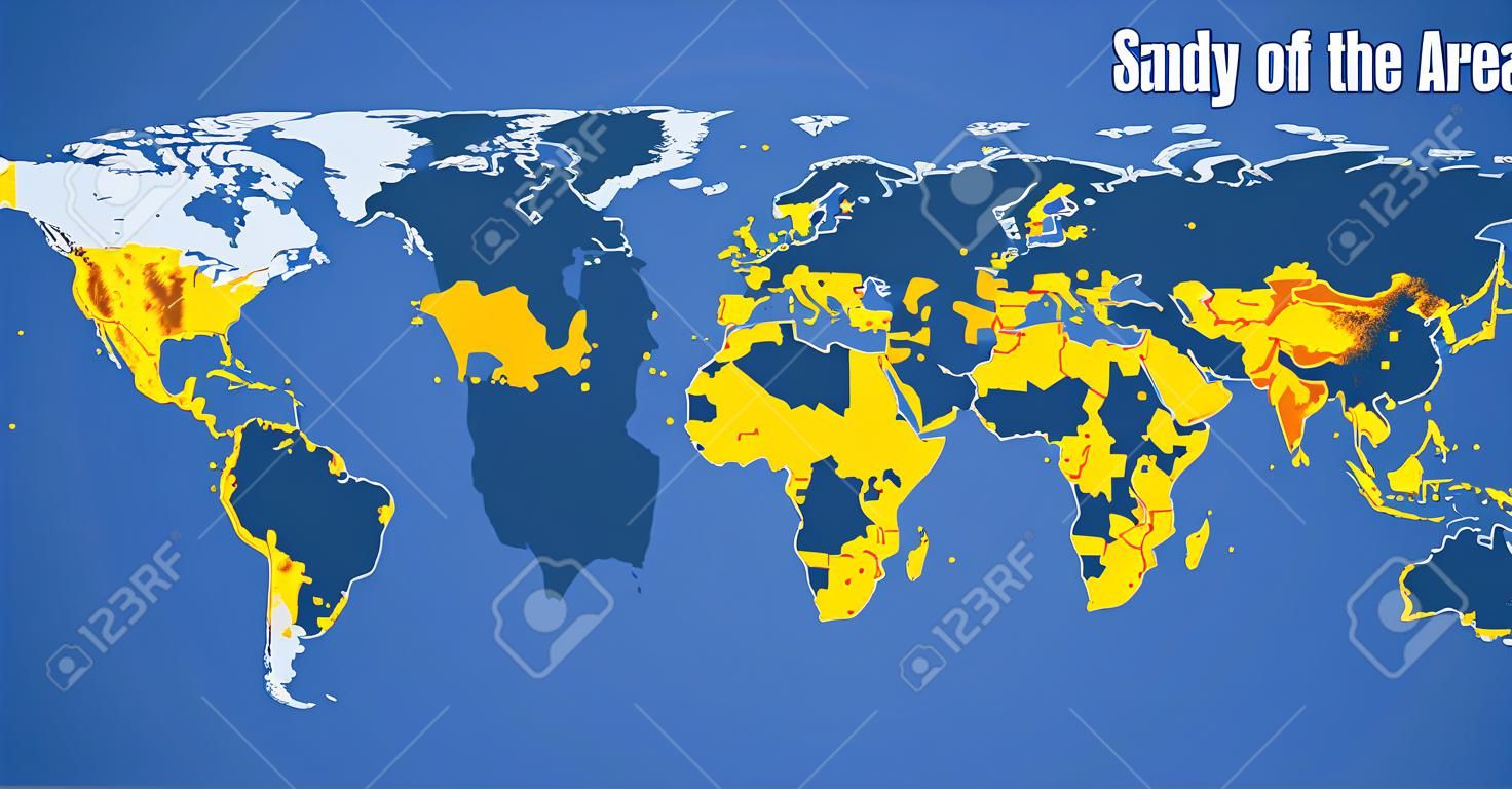 Mappa schematica dell'area mondiale dei deserti sabbiosi. Vettore.