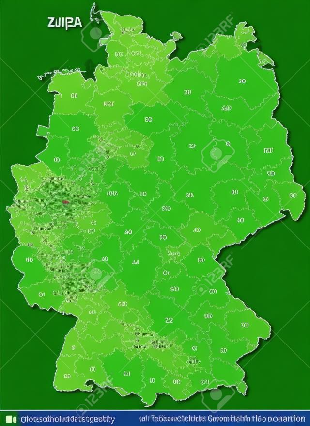 Karte von Deutschland mit Postleitzahlen in grün