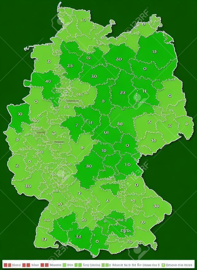 Karte von Deutschland mit Postleitzahlen in grün