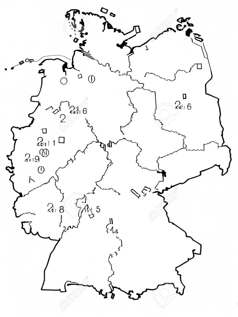 Mapa da Alemanha com códigos postais em branco