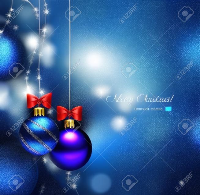 Blue Christmas background with two Christmas baubles 