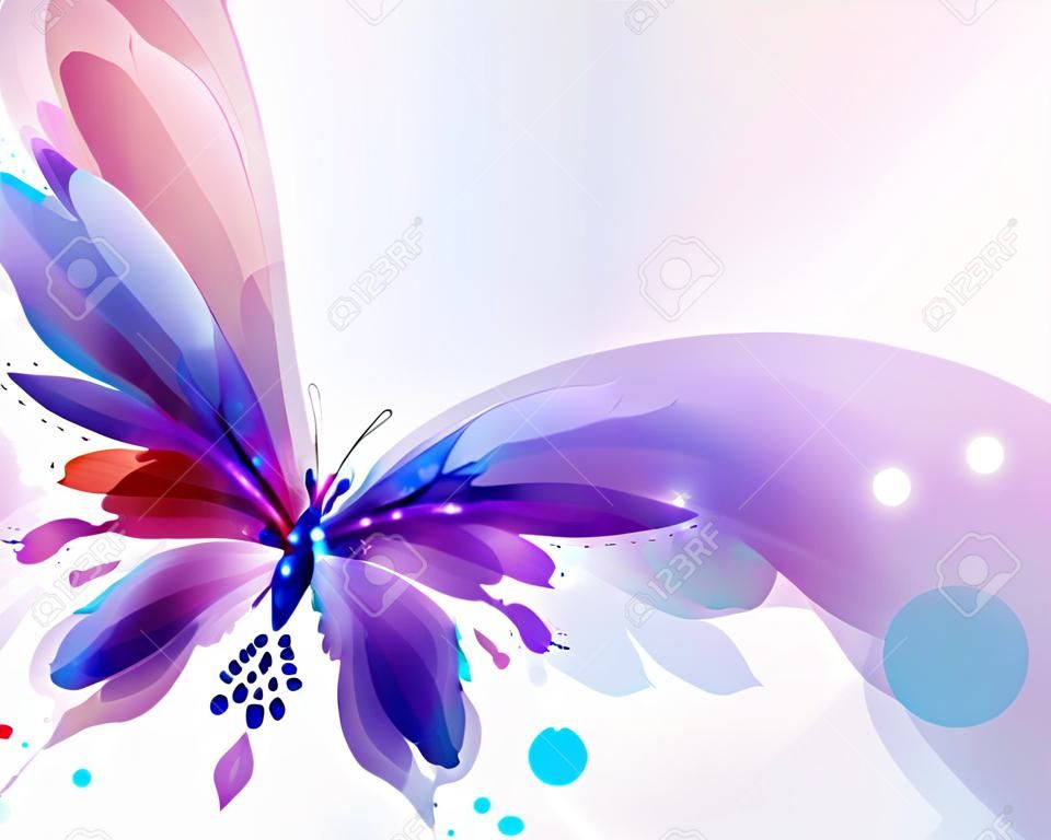 Abstract flying butterfly with blue, purple and cyan blots