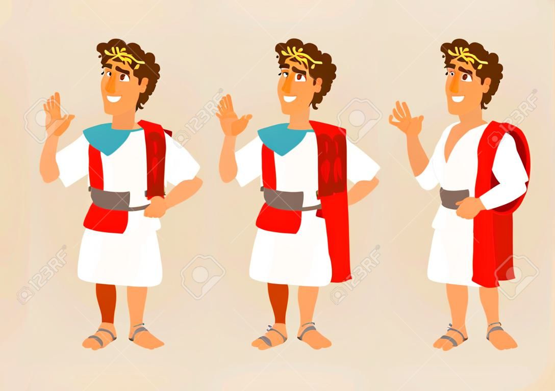 Roman cartoon character with different gestures. Vector illustration