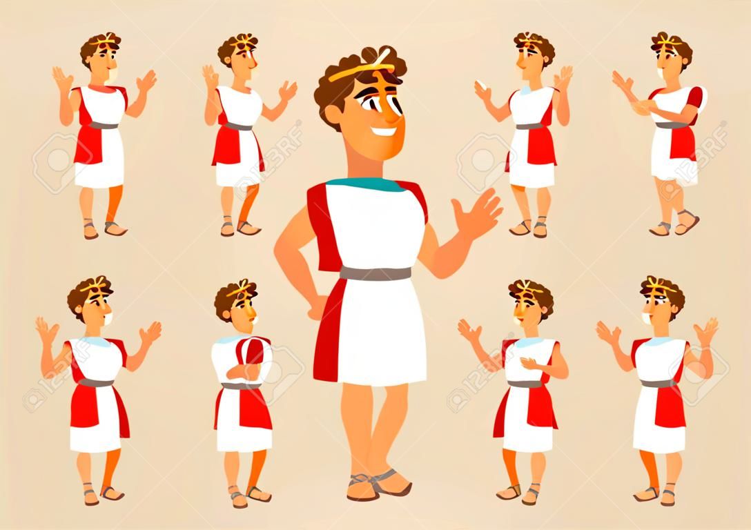 Personnage de dessin animé romain avec différents gestes. Illustration vectorielle