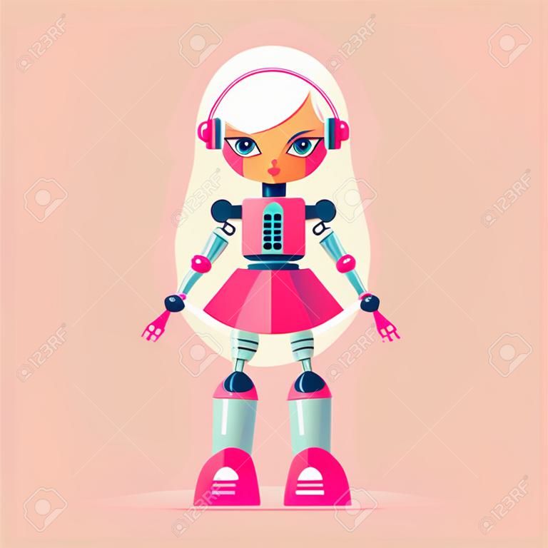 Robot Doll with white hair on a cream background. Flat vector illustration.