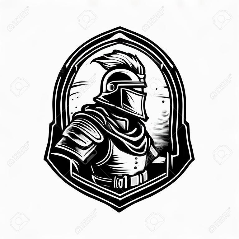 heavenly soldier, vintage logo line art concept black and white color, hand drawn illustration
