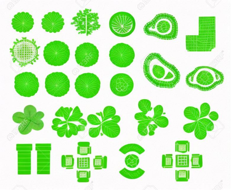 set of tree top symbols, for architectural or landscape design, for map, line art design.vector
illustration