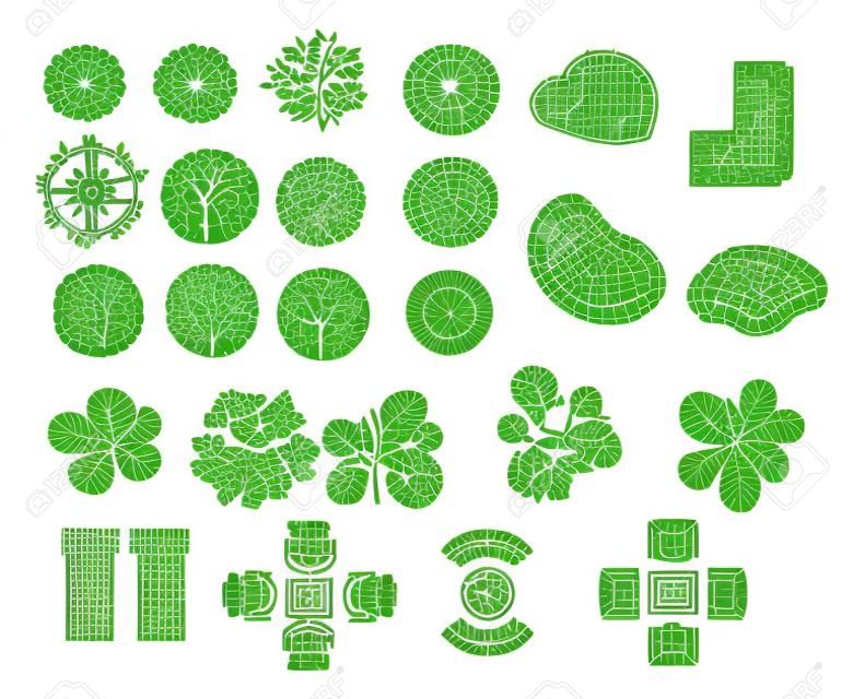 set of tree top symbols, for architectural or landscape design, for map, line art design.vector
illustration