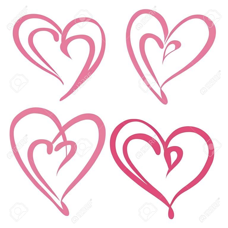 İki kalp çizgileri ayarlayın. Sevgililer günü, çift kalp. Vektör