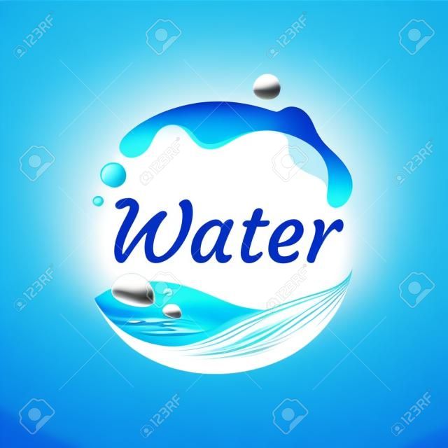 logo dell'acqua dolce, logo dell'acqua di sorgente. Accumulazione di logo di vettore della spruzzata dell'acqua blu.