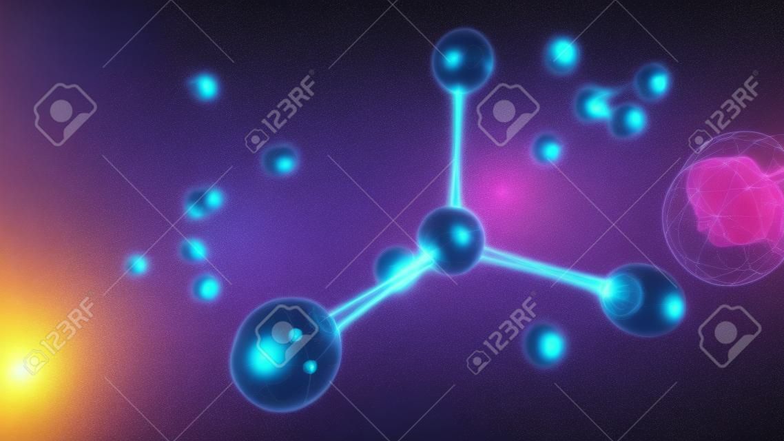 3d illustratie van molecule model. Wetenschapsachtergrond met moleculen en atomen