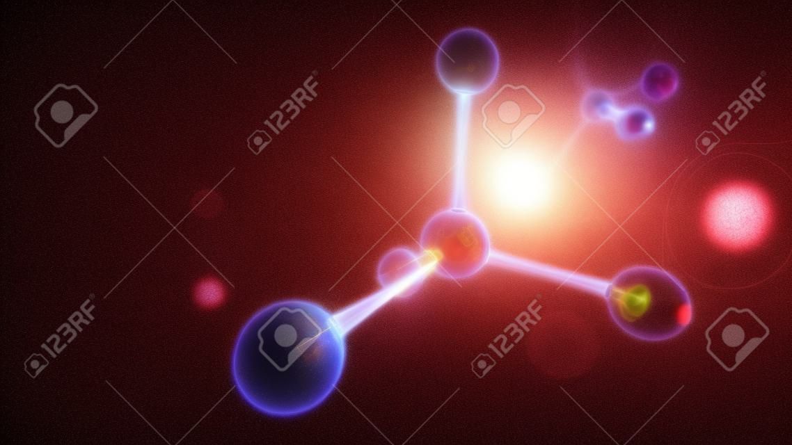 Ilustração 3d do modelo da molécula. Fundo da ciência com moléculas e átomos