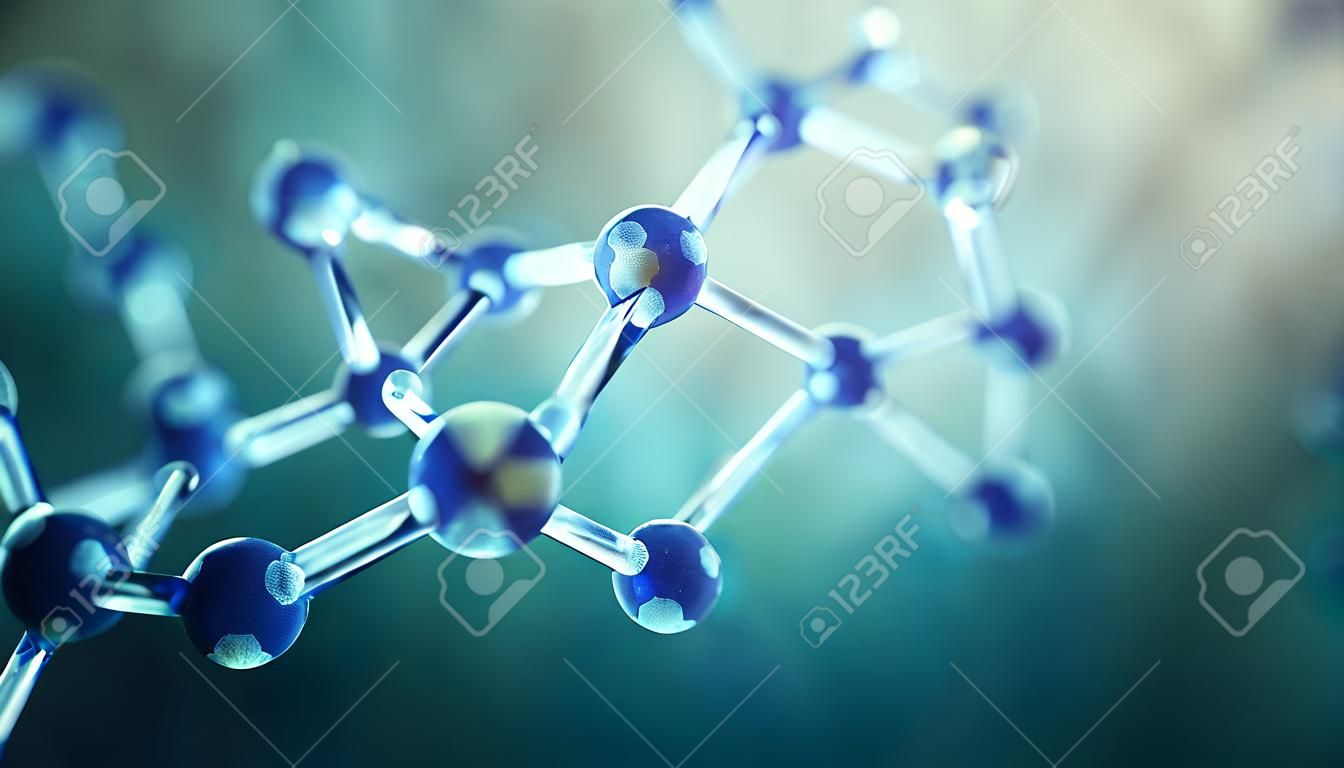 분자 모델의 3D 그림. 분자와 원자 과학 배경