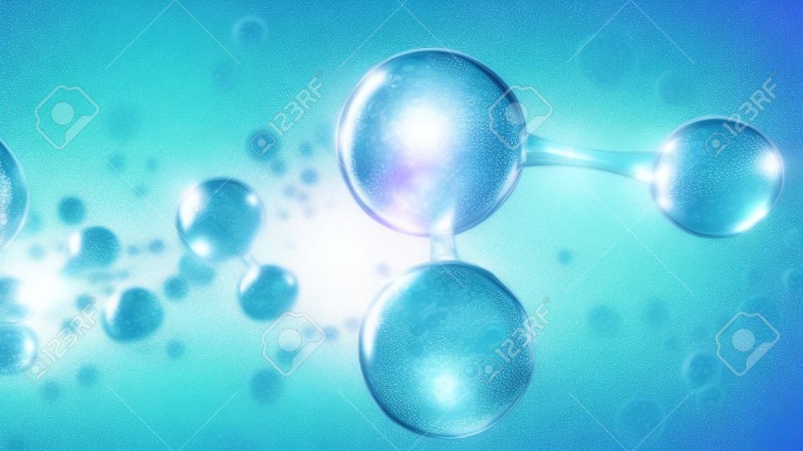 Ilustração 3d com molécula de água. Fundo abstrato da microbiologia da molécula ou da ciência
