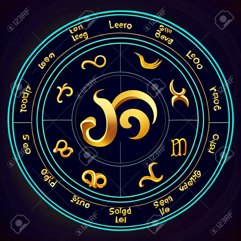 Segno d'oro della zodiacale Leone in cerchio. illustrazione di vettore