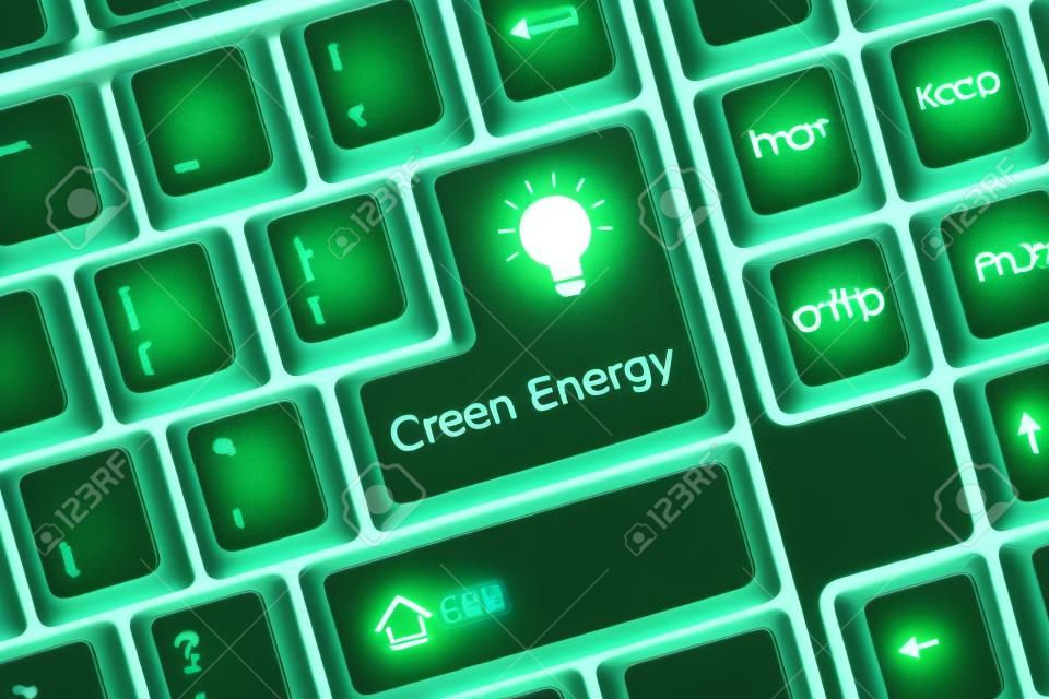 Close-up widok na koncepcyjnego klawiaturze - Green Energy (przycisk z ikoną lampy)