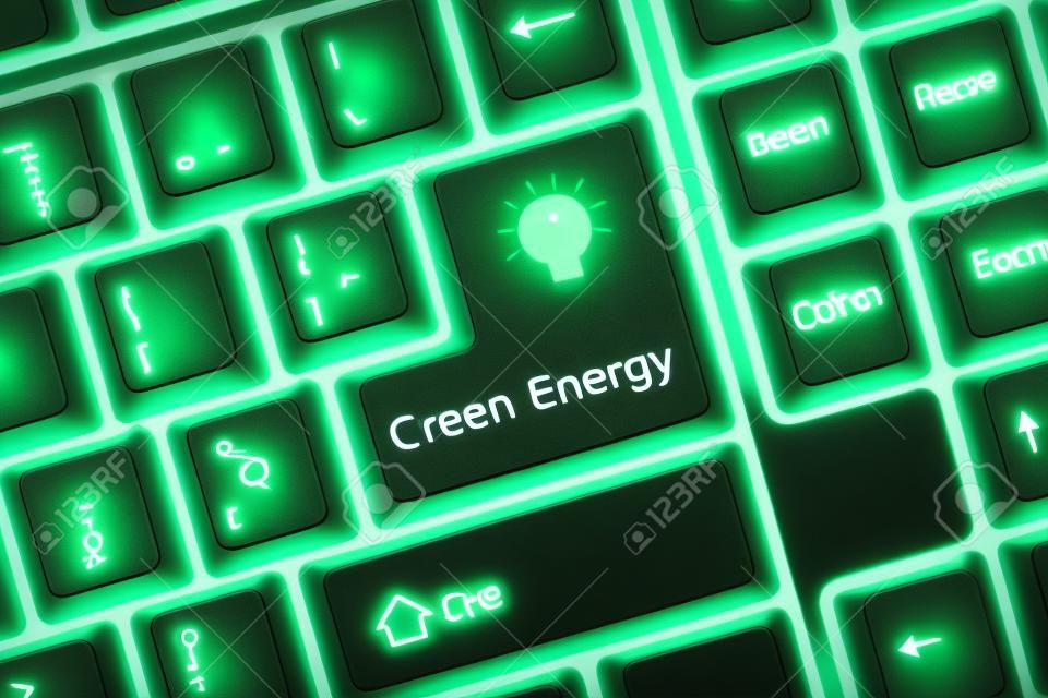 Close-up widok na koncepcyjnego klawiaturze - Green Energy (przycisk z ikoną lampy)