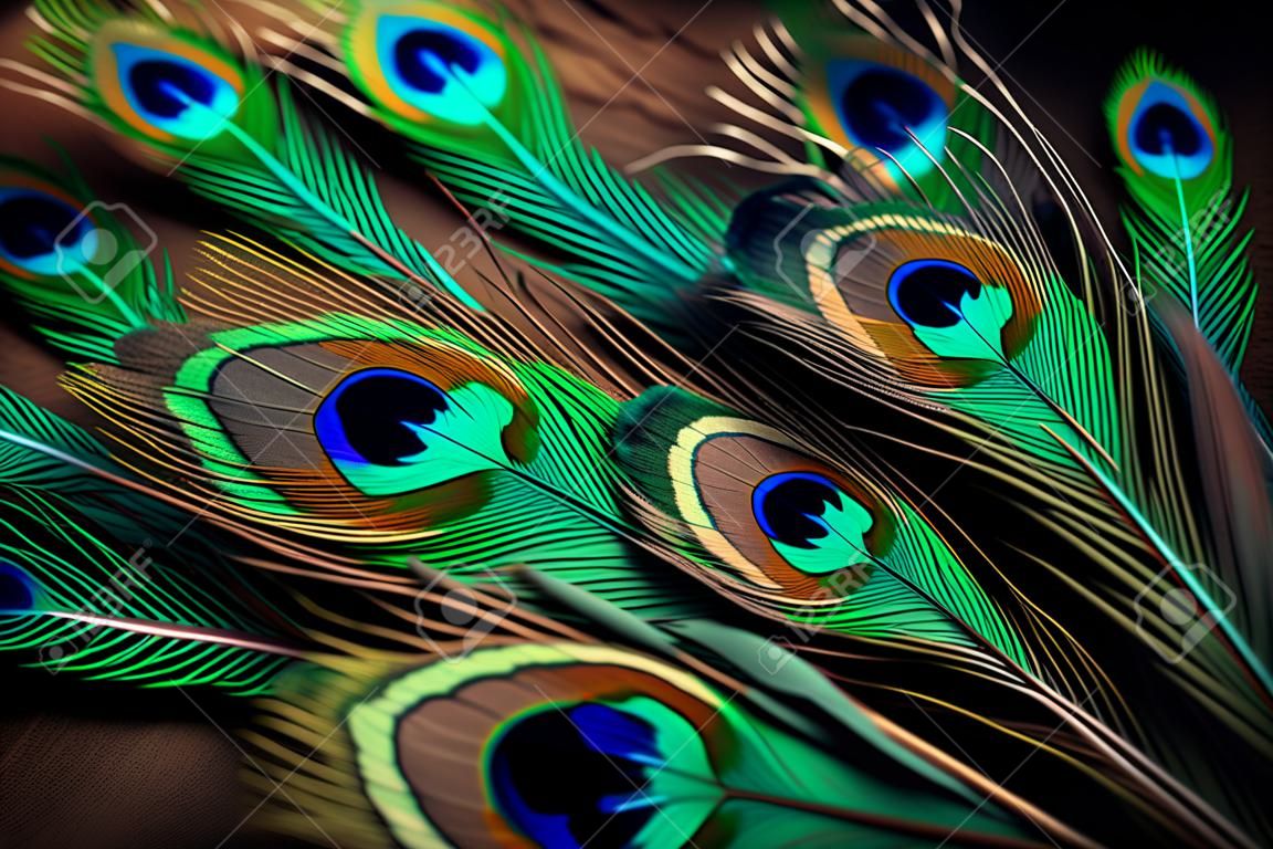 Peacock Feather Background, Plumage Pattern, Exotic Feather Texture, Generative AI Illustration