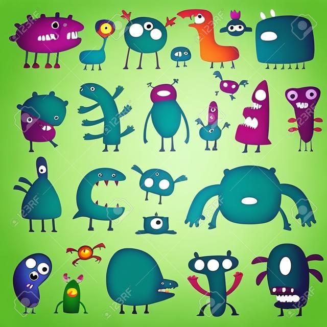 collection of cartoon funny monsters silouettes