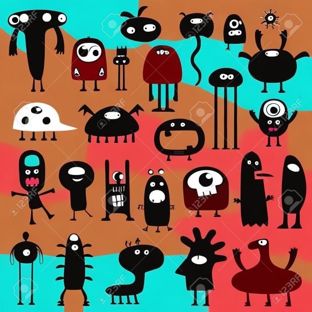 Collection of cartoon funny monsters silhouettes