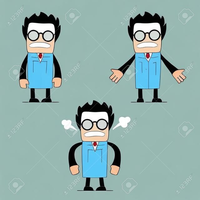 funny cartoon scientist angry and frustrated