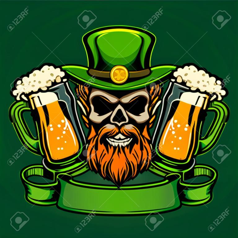 Scary St Patrick beer with classic ribbon vector illustrations logo, merchandise t-shirt, stickers and label designs, poster, greeting cards advertising business company or brands