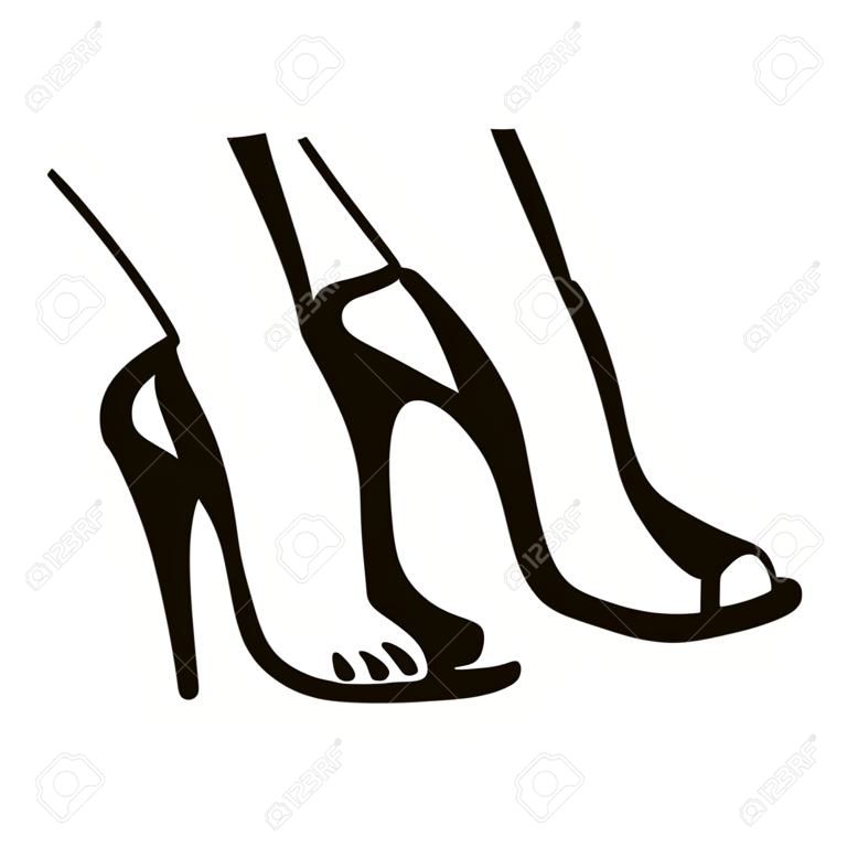 Pieds de femme de vecteur en illustration d'icône de talons hauts. Symbole du pied