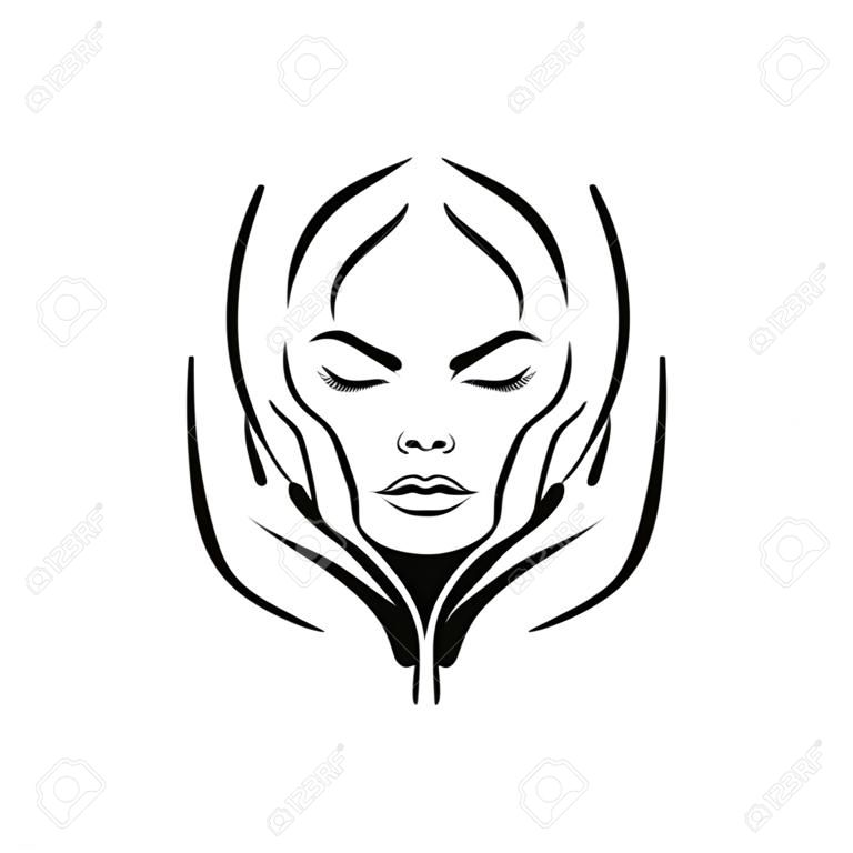 Ilustración de dibujado a mano de vector de masaje facial spa para mujer sobre fondo blanco